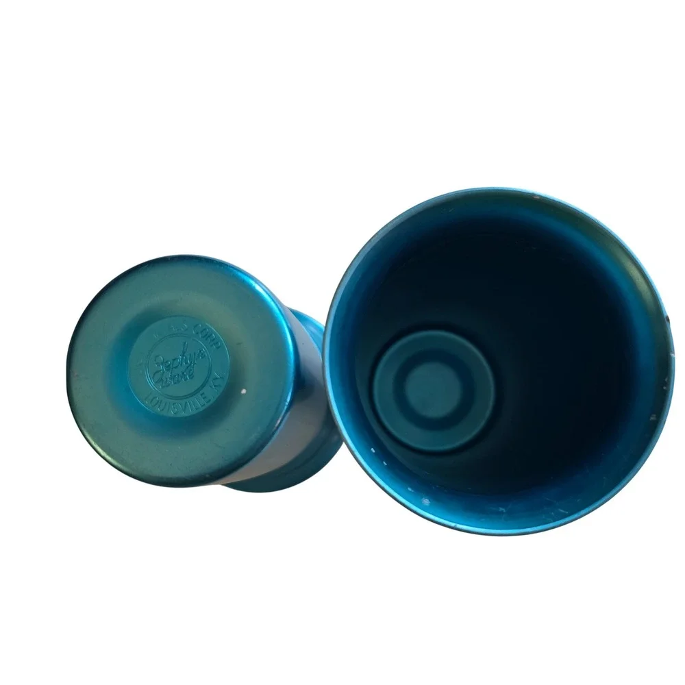 Vintage Zephyr Ware Teal Blue Anodized Aluminum Tumblers Set of 2 MCM Louisville
